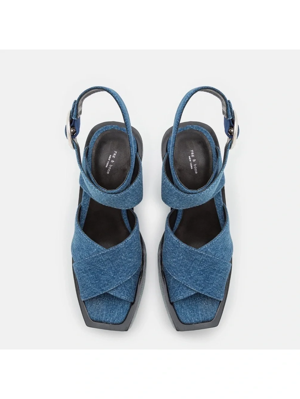 Rag & Bone Santiago Ankle Strap Platform Wedge Sandals Denim, Size 8.5/38.5 NWT